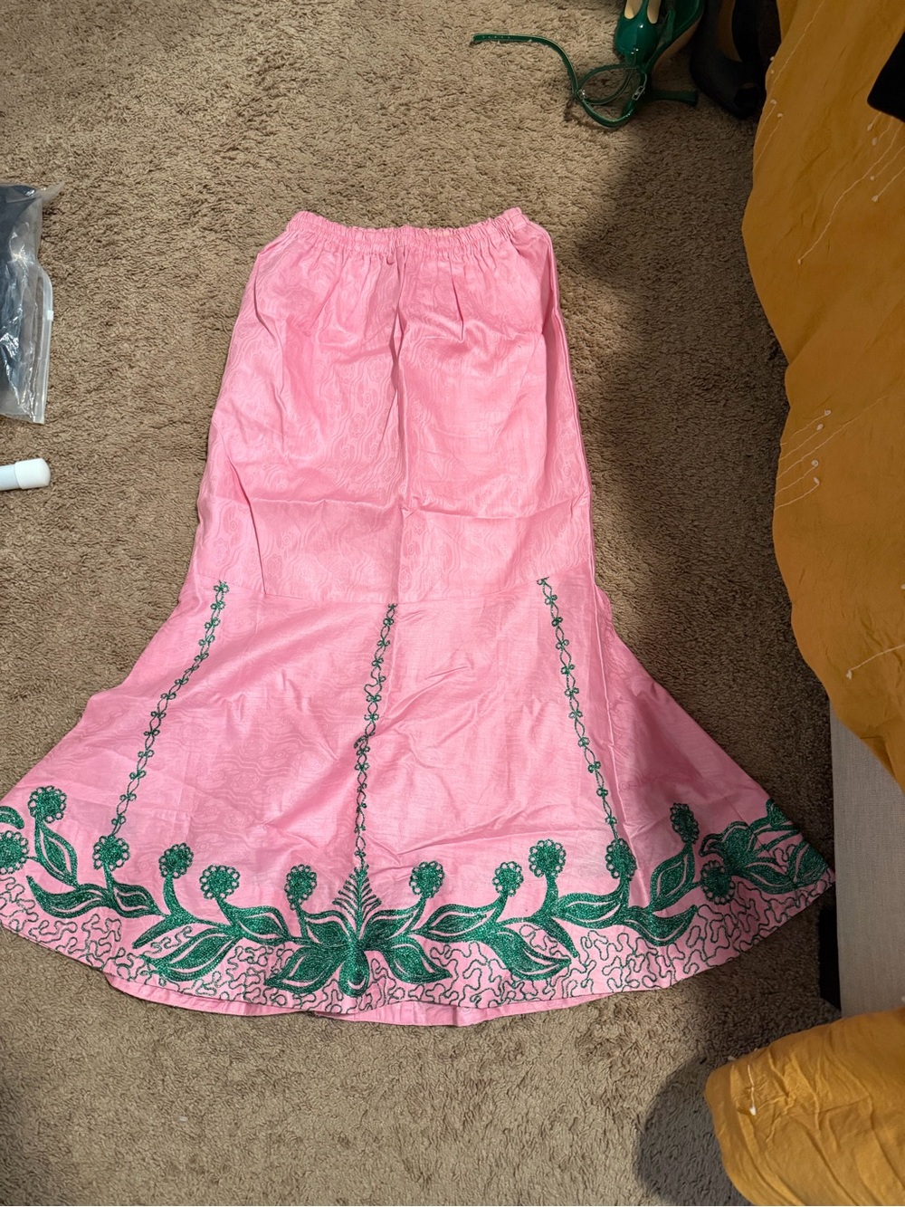 Pink and Green Embroidered Two-Piece Top/Skirt Set. Authentic African Attire - Picture 2 of 5